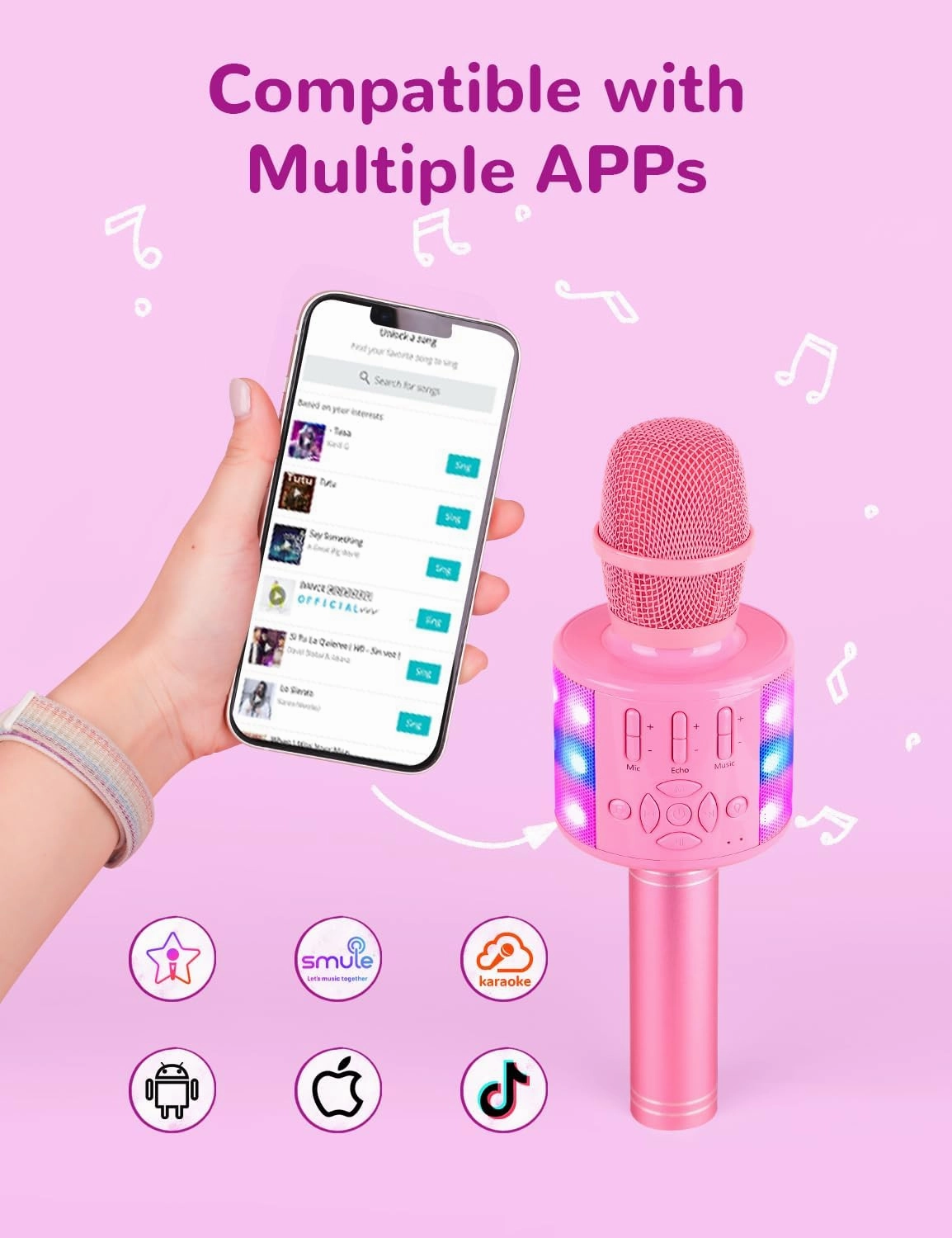 Amazmic Toys for Girls, Kids Karaoke Microphone Toddler Microphone for Kids with Lights, Birthday Gift for Girls, Boys Toy Age 3 4 5 6 7 8 9 10-14 (Pinkcolor)