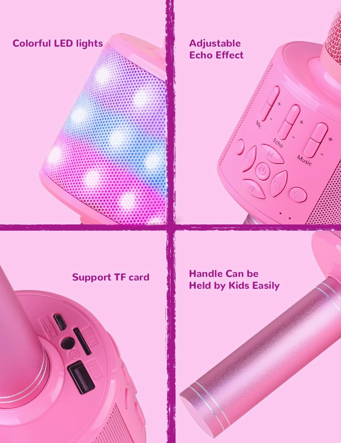 Amazmic Toys for Girls, Kids Karaoke Microphone Toddler Microphone for Kids with Lights, Birthday Gift for Girls, Boys Toy Age 3 4 5 6 7 8 9 10-14 (Pinkcolor)