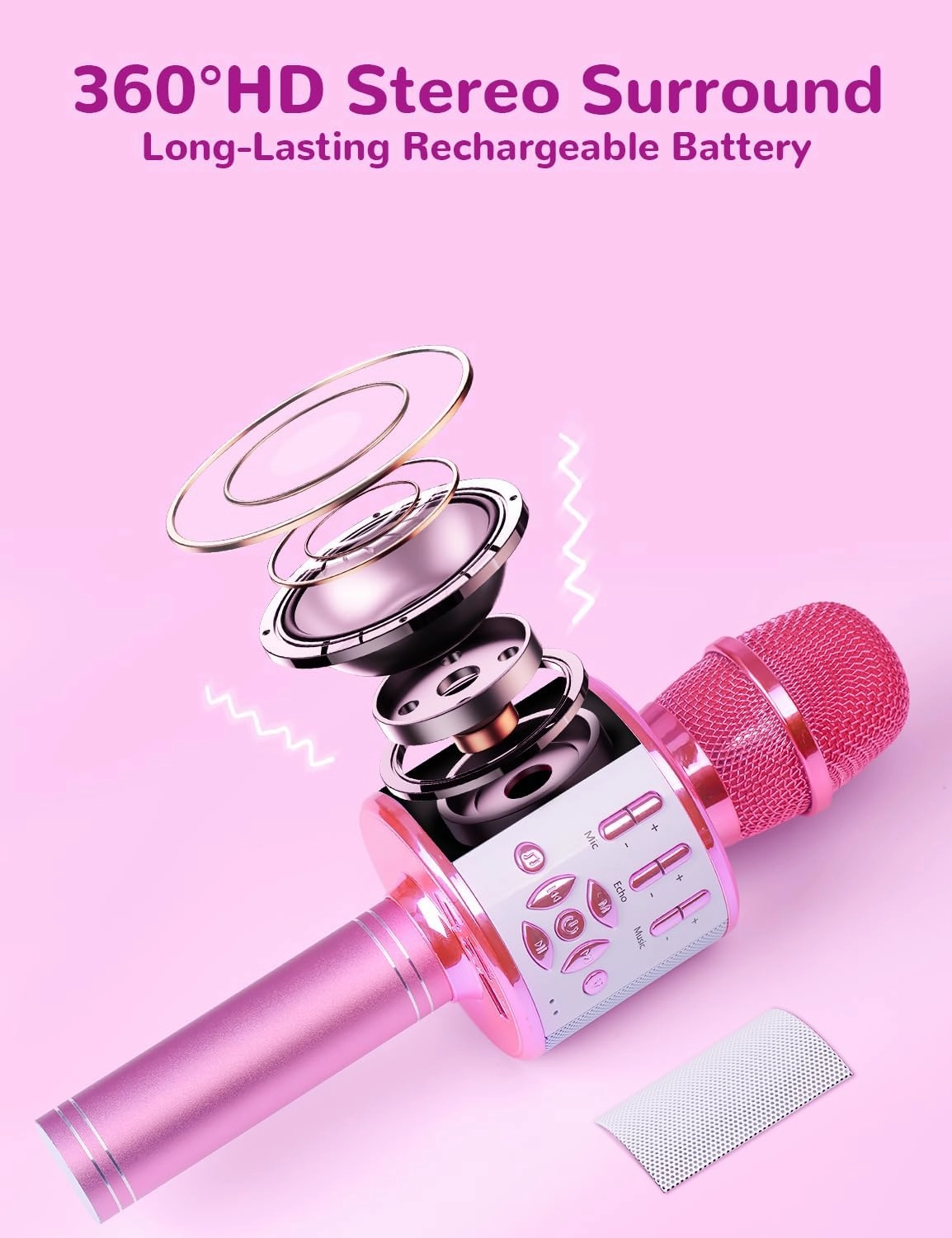 Amazmic Toys for Girls, Kids Karaoke Microphone Toddler Microphone for Kids with Lights, Birthday Gift for Girls, Boys Toy Age 3 4 5 6 7 8 (Light Pink)