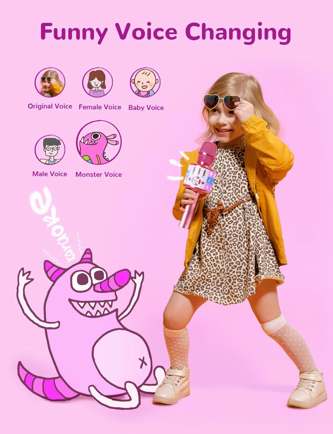 Amazmic Toys for Girls, Kids Karaoke Microphone Toddler Microphone for Kids with Lights, Birthday Gift for Girls, Boys Toy Age 3 4 5 6 7 8 (Light Pink)