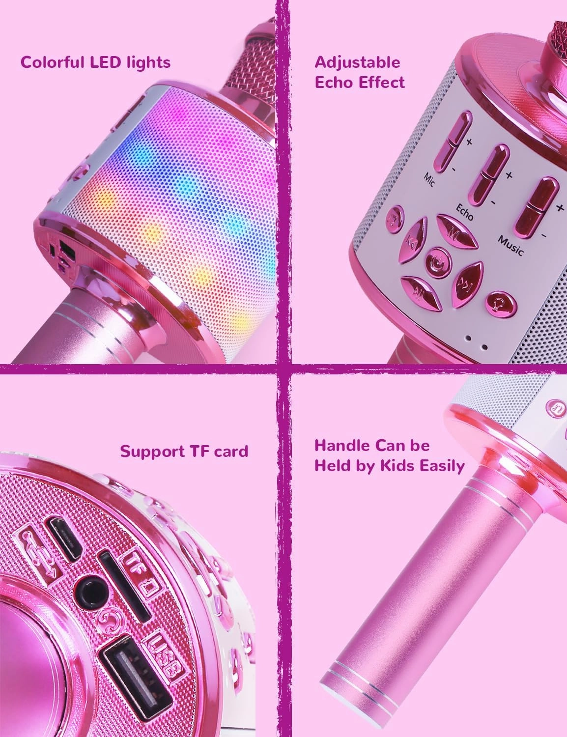 Amazmic Toys for Girls, Kids Karaoke Microphone Toddler Microphone for Kids with Lights, Birthday Gift for Girls, Boys Toy Age 3 4 5 6 7 8 (Light Pink)