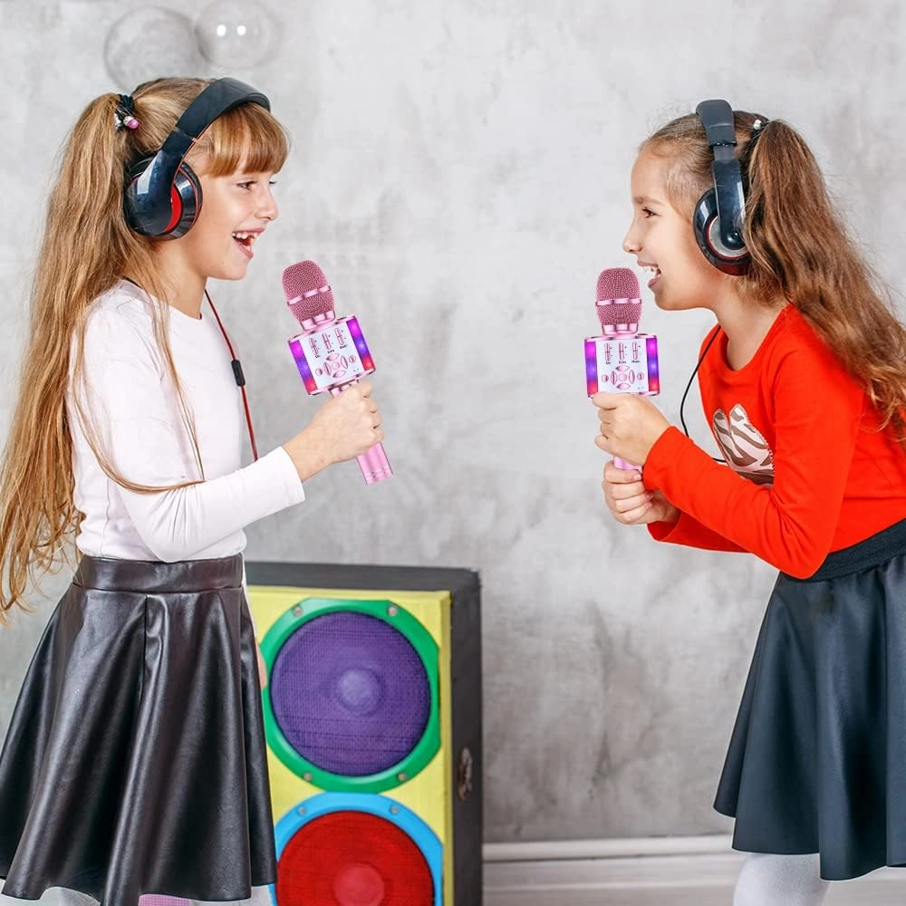Amazmic Toys for Girls, Kids Karaoke Microphone Toddler Microphone for Kids with Lights, Birthday Gift for Girls, Boys Toy Age 3 4 5 6 7 8 (Light Pink)