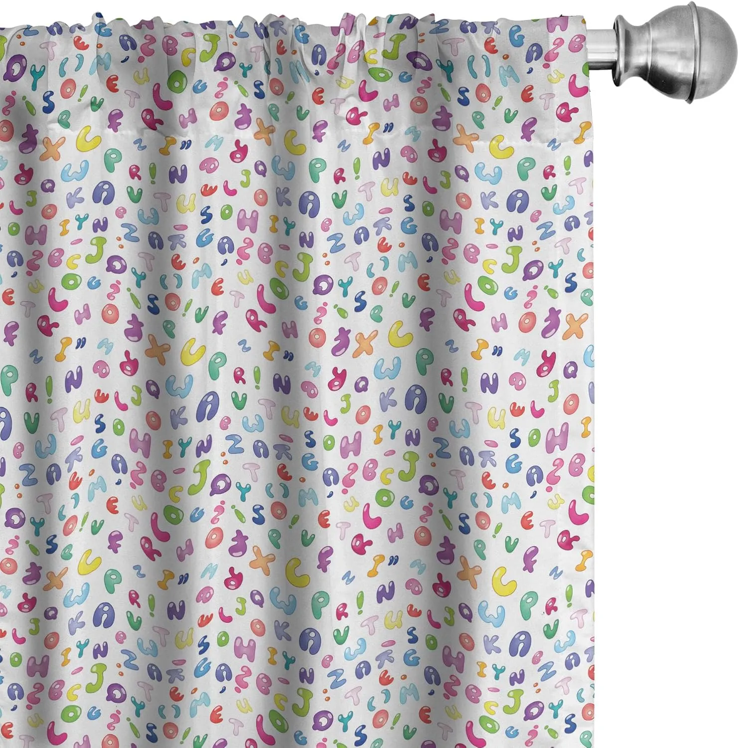Ambesonne ABC Window Curtains Pack of 2, Colorful Alphabet ABC Bubble Letters Doodle Style Fun Design, Lightweight Set with Rod Pocket, 4 Panels of - 28" x 84", Pastel Purple