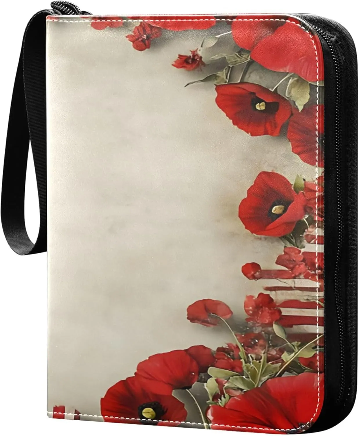 American Flag and Flowers Card Binder 4 Pocket Collectible Trading Card Albums with 50 Sleeves Double Side PU Waterproof 3 Ring for Sports & Game Cards