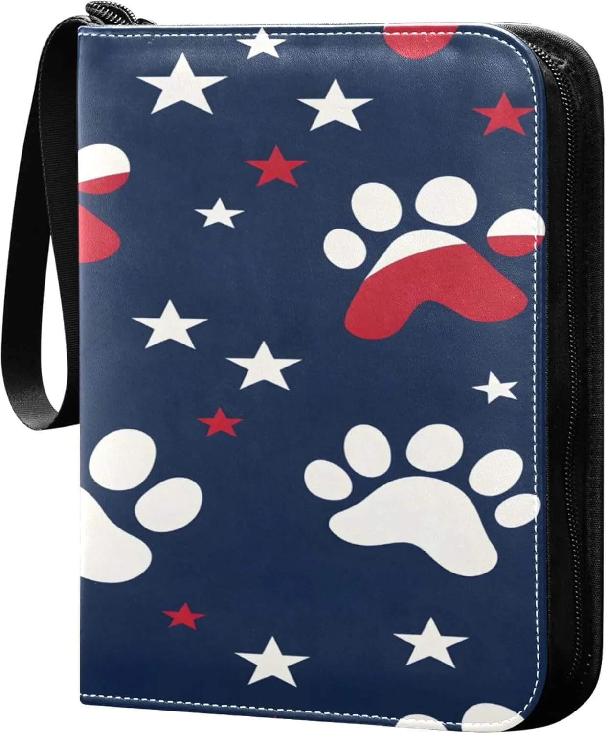 American Flag and Paw Print Card Binder 4 Pocket Collectible Trading Card Albums with 50 Sleeves Double Side PU Waterproof 3 Ring for Sports & Game Cards