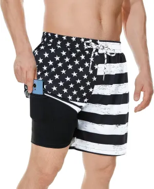 American Trends Mens Swim Trunks with Compression Liner Board Shorts for Men Quick Dry Swimsuits Bathing Suit Swimwear M-XXL