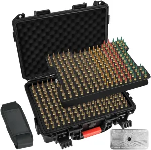 Ammo Case - Round 223 5.56 Ammo/Bullet Locking Storage Box with Included Silica Gel Canister - Waterproof Mil-Spec Travel Safe for 5.56 223 Ammo/Bullet