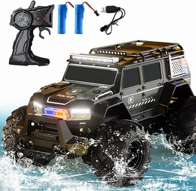Amphibious Remote Control Car Waterproof Monster RC Cars 4WD All Terrain Off-Road Stunt Vehicle Toys with 2.4 GHz LED Lights for 6 7 8 9 10 11 12  Year Old Kids Boys Girls Gifts Presents (Black)