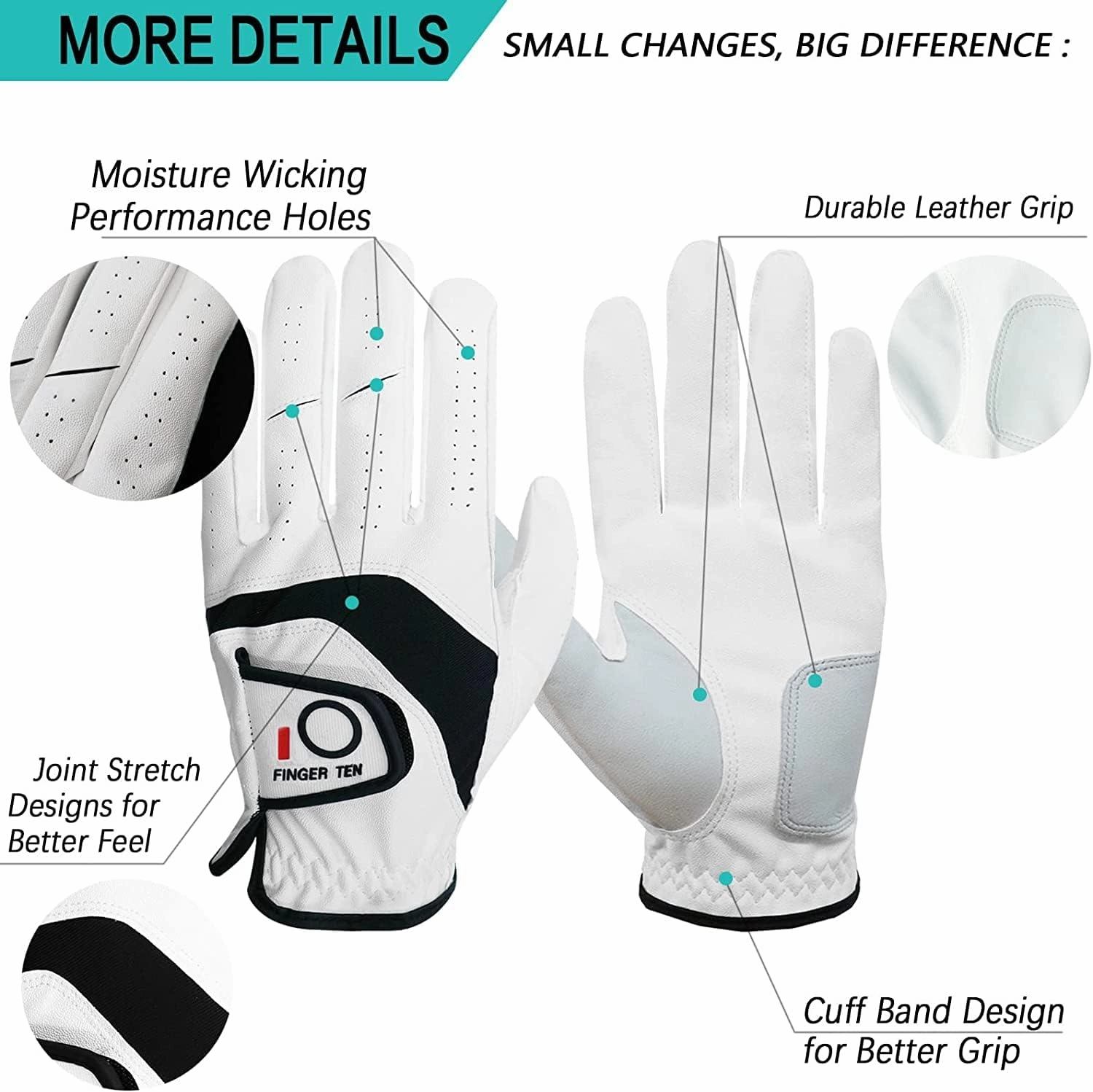 Amy Sport Golf Gloves Men Right Handed Golfer Left Hand 3 Pack Leather All Weather Grip Soft Breathable Flexible for Mens