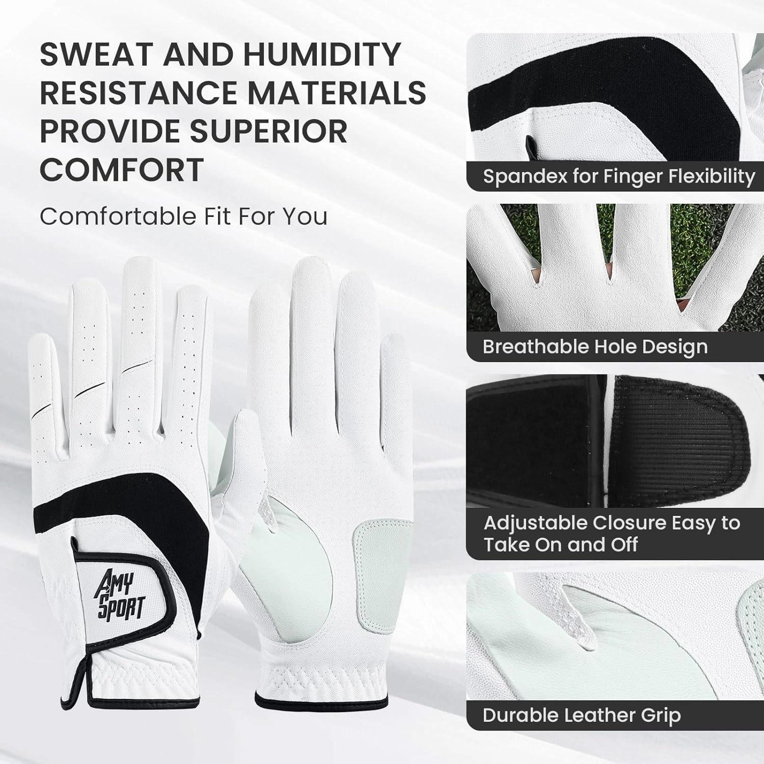 Amy Sport Golf Gloves Men Right Handed Golfer Left Hand 3 Pack PU Leather All Weather Grip Soft Breathable Flexible for Mens