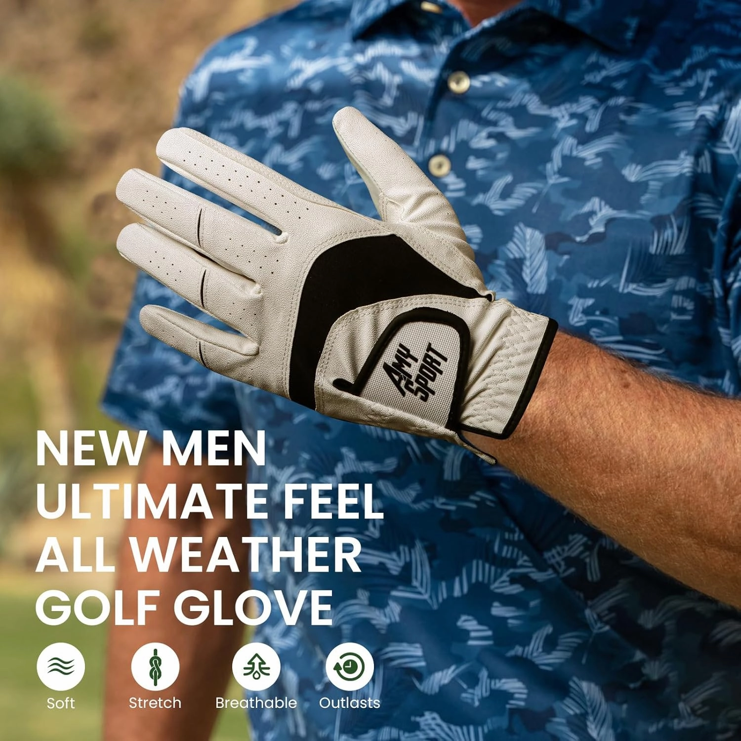 Amy Sport Golf Gloves Men Right Handed Golfer Left Hand 3 Pack PU Leather All Weather Grip Soft Breathable Flexible for Mens