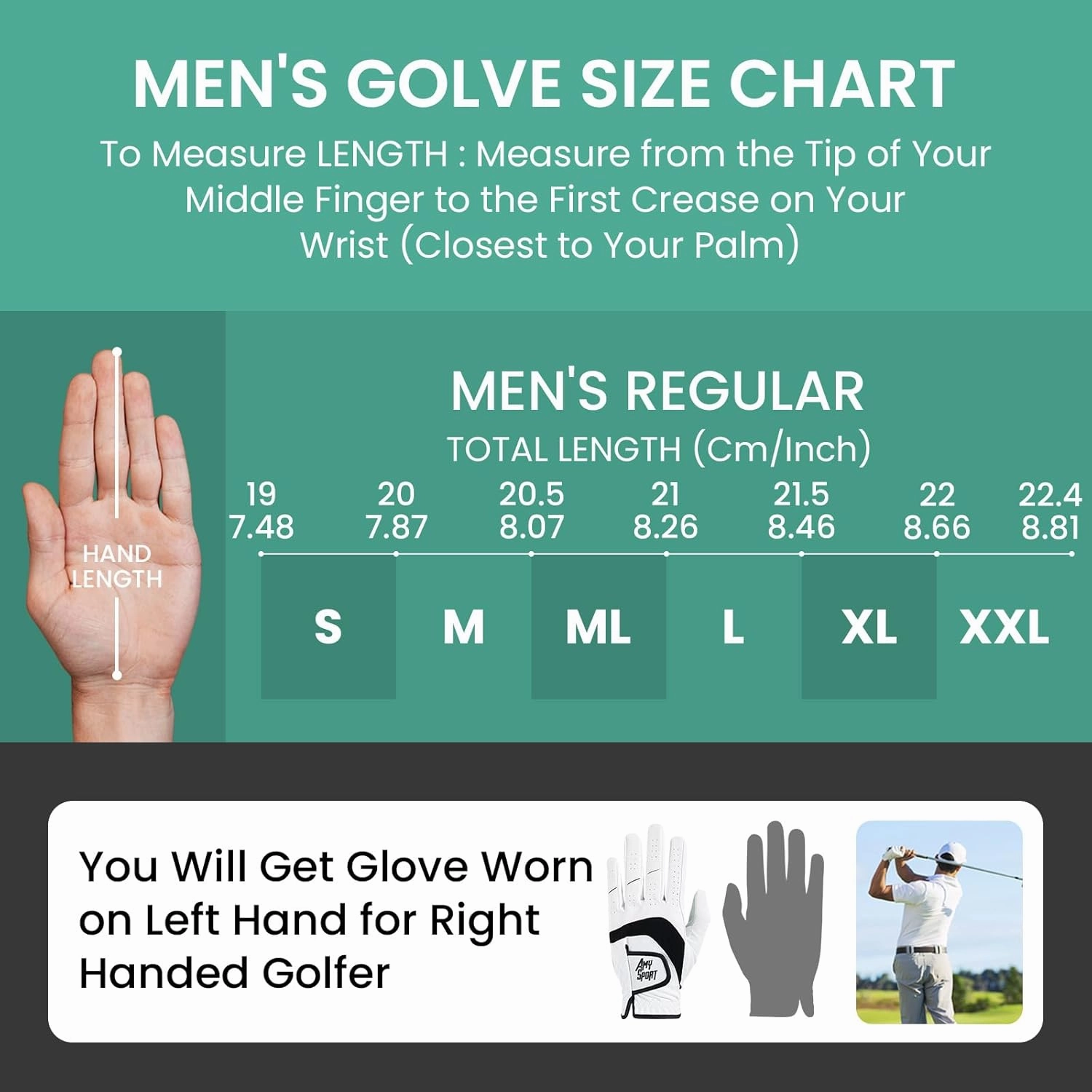 Amy Sport Golf Gloves Men Right Handed Golfer Left Hand 3 Pack PU Leather All Weather Grip Soft Breathable Flexible for Mens