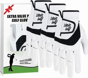 Amy Sport Golf Gloves Men Right Handed Golfer Left Hand 3 Pack PU Leather All Weather Grip Soft Breathable Flexible for Mens