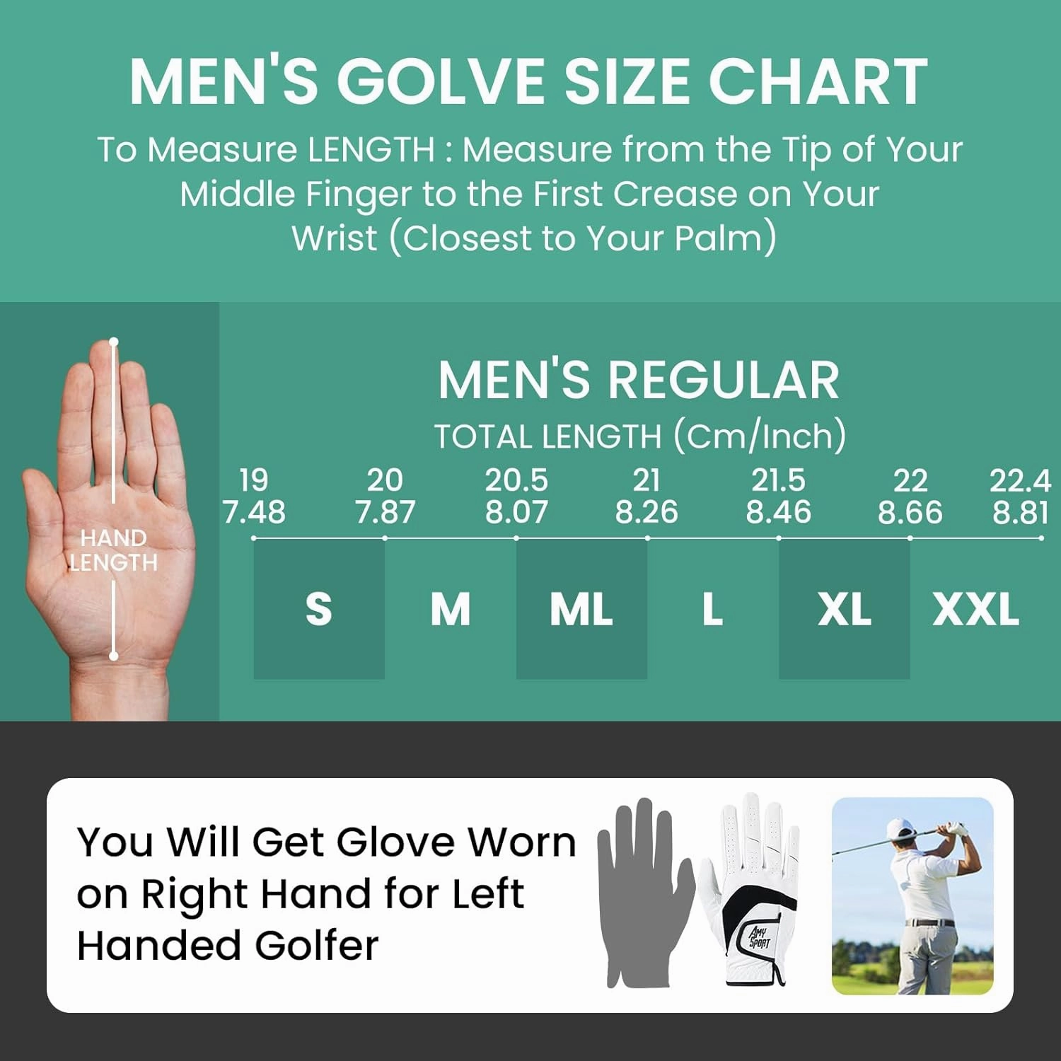 Amy Sport Golf Gloves Men Right Handed Golfer Left Hand 3 Pack PU Leather All Weather Grip Soft Breathable Flexible for Mens