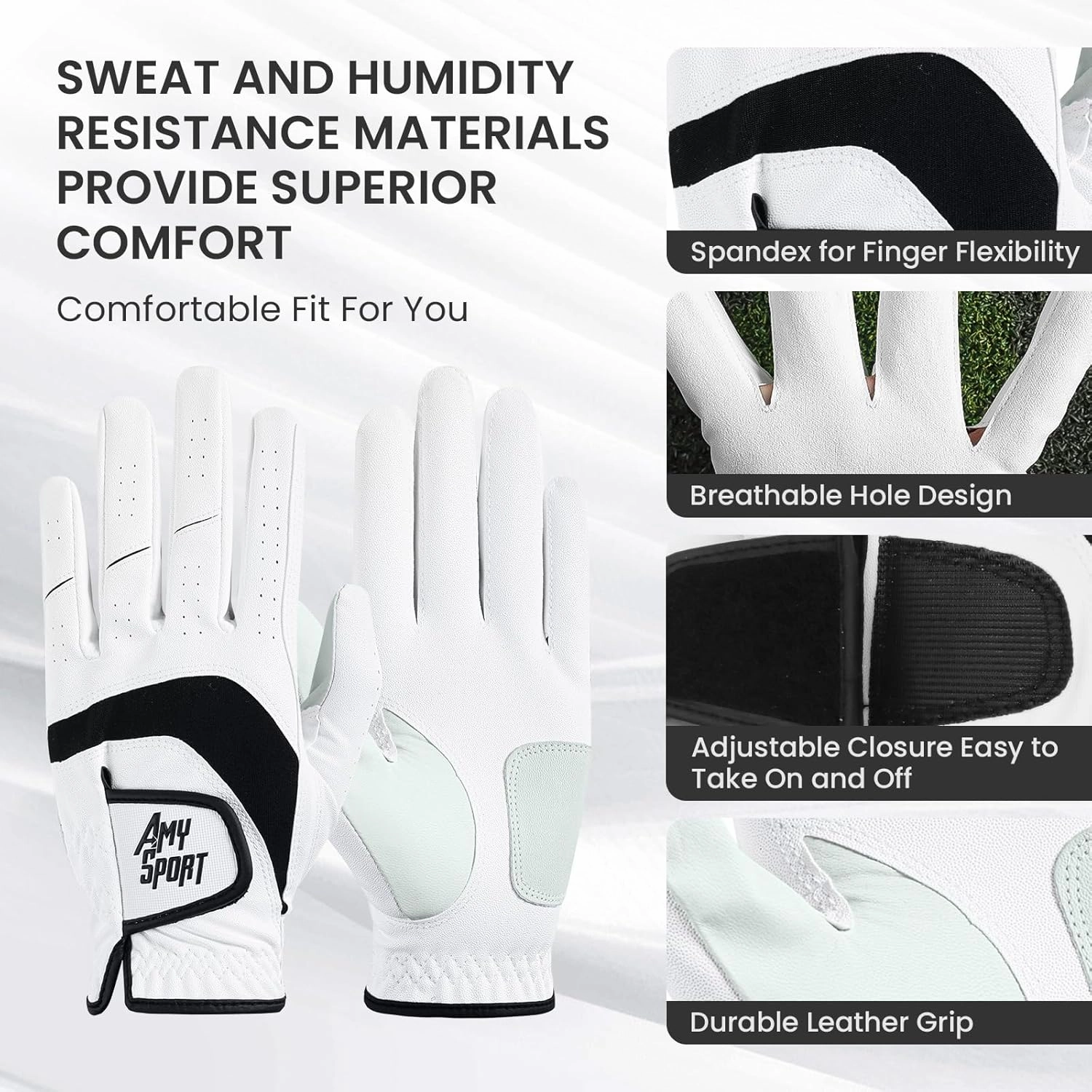 Amy Sport Golf Gloves Men Right Handed Golfer Left Hand 3 Pack PU Leather All Weather Grip Soft Breathable Flexible for Mens