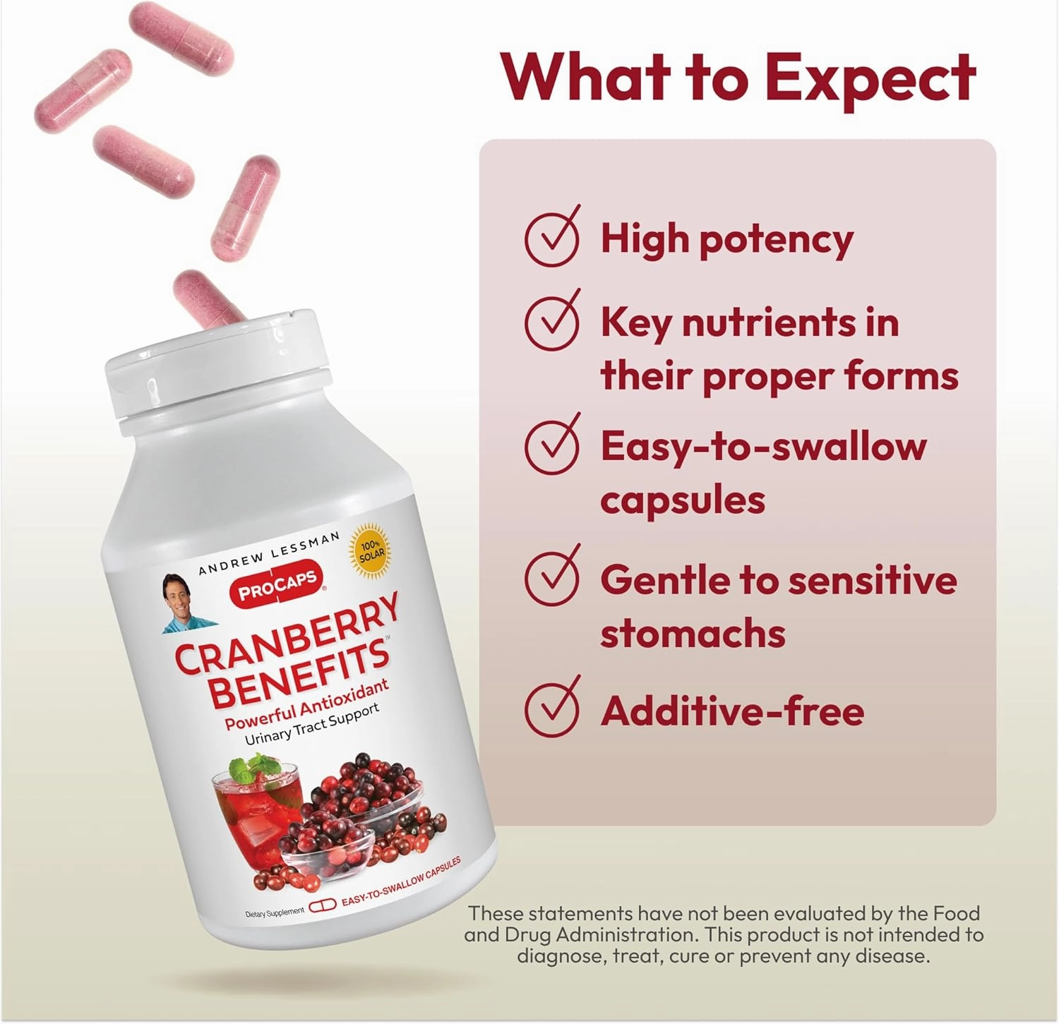 ANDREW LESSMAN Cranberry Benefits 240 Capsules - Supports Bladder, Kidney and Urinary Tract Health. High Potency Standardized Extracts of Cranberry Fruit, Small Easy to Swallow Capsules
