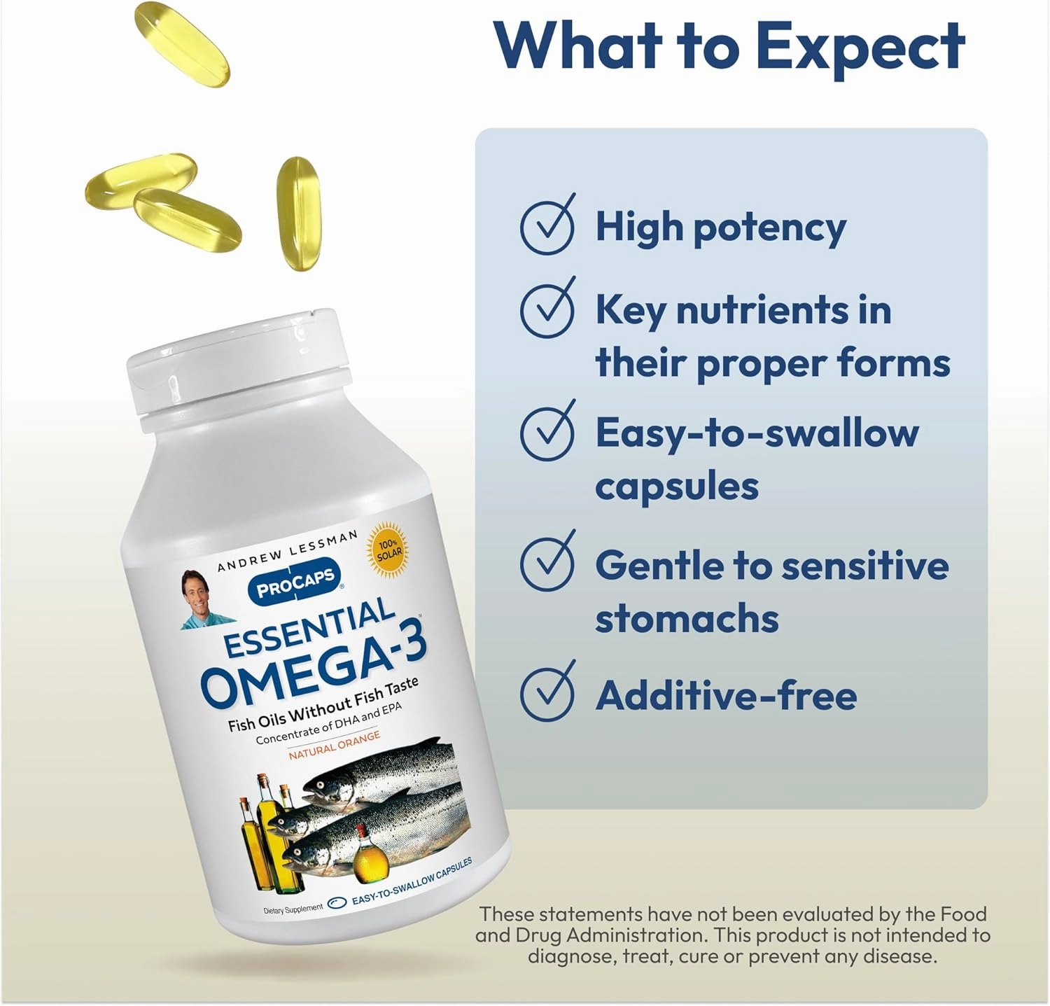 ANDREW LESSMAN Essential Omega-3 Orange - 360 Softgels - Ultra-Pure, High Potency Omega-3 Oils. High DHA, No Stomach Upset, No Contaminants, No Mercury. Small Easy to Swallow Softgels