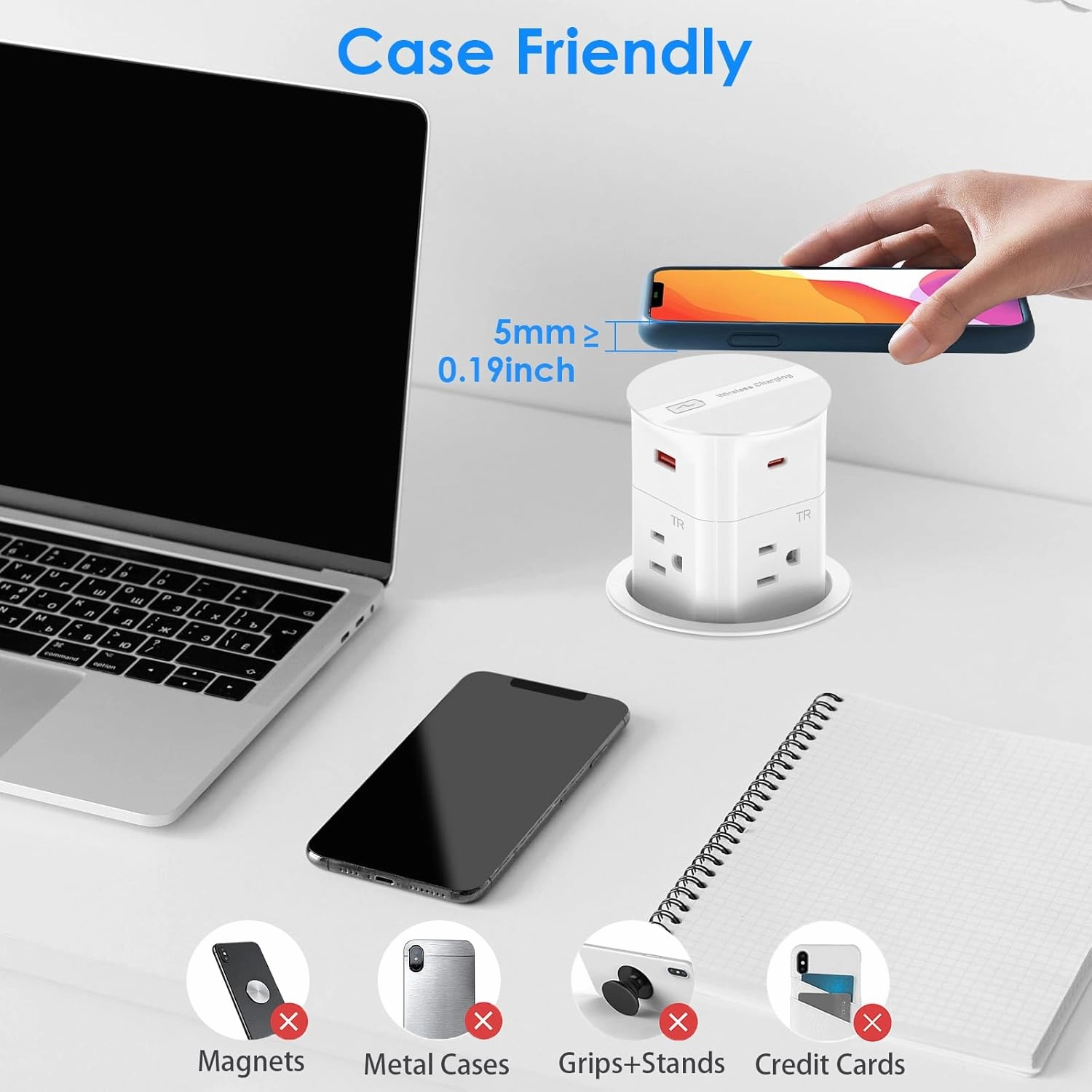 ANNQUAN 3.15" Pop Up Countertop Outlet with 15W Wireless Charger,Max 20W Power Delivery,800J Surge Protection,Pop Up Electrical Outlet with 4 Outlets 4 USB Ports for Home Office(ETL Listed)