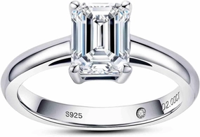 AnuClub Cushion/Emerald/Pear Moissanite Engagement Ring, D Color 925 Sterling Silver, Eternity Wedding Promise Anniversary Band Rings for Women
