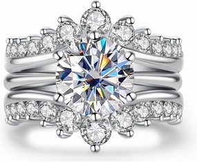 AnuClub Moissanite Engagement Rings Bridal Set 4.52cttw(3CT Center Stone) D Color VVS1 925 Sterling Silver 3-in-1 Wedding Promise Ring for Women with Certificate