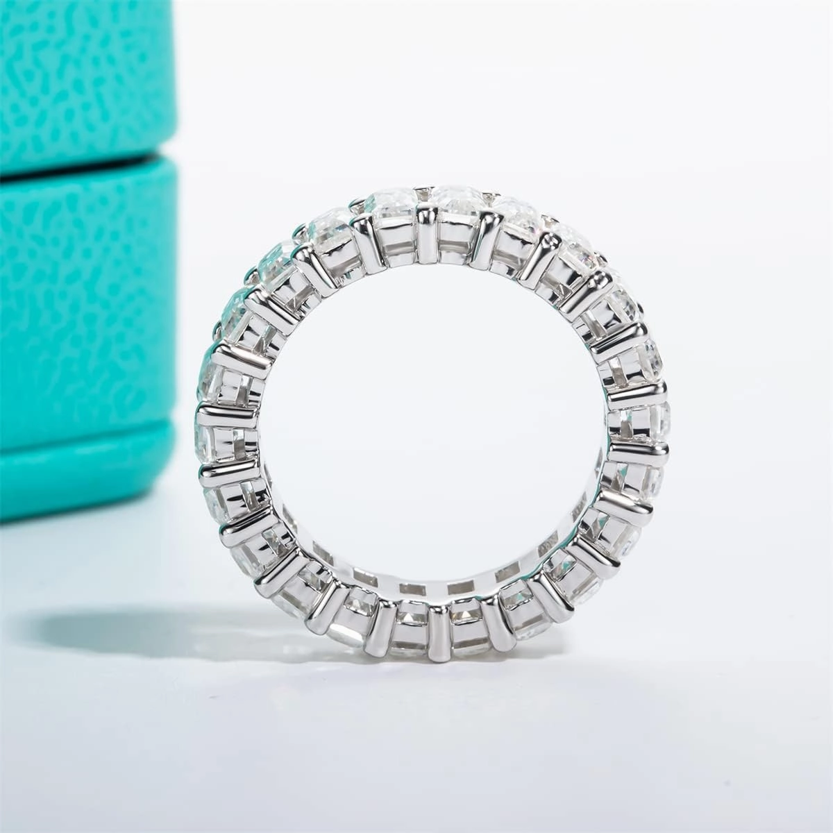 AnuClub Moissanite Eternity Ring, Round/Emerald/Princess Cut 5cttw D Color 925 Sterling Silver Wedding Band Rings for Women