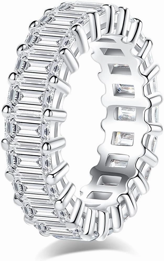 AnuClub Moissanite Eternity Ring, Round/Emerald/Princess Cut 5cttw D Color 925 Sterling Silver Wedding Band Rings for Women
