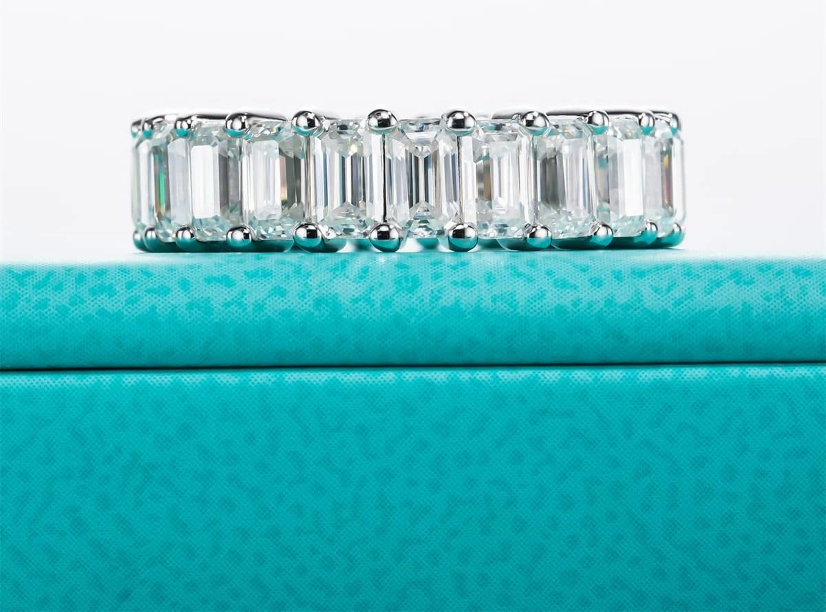 AnuClub Moissanite Eternity Ring, Round/Emerald/Princess Cut 5cttw D Color 925 Sterling Silver Wedding Band Rings for Women