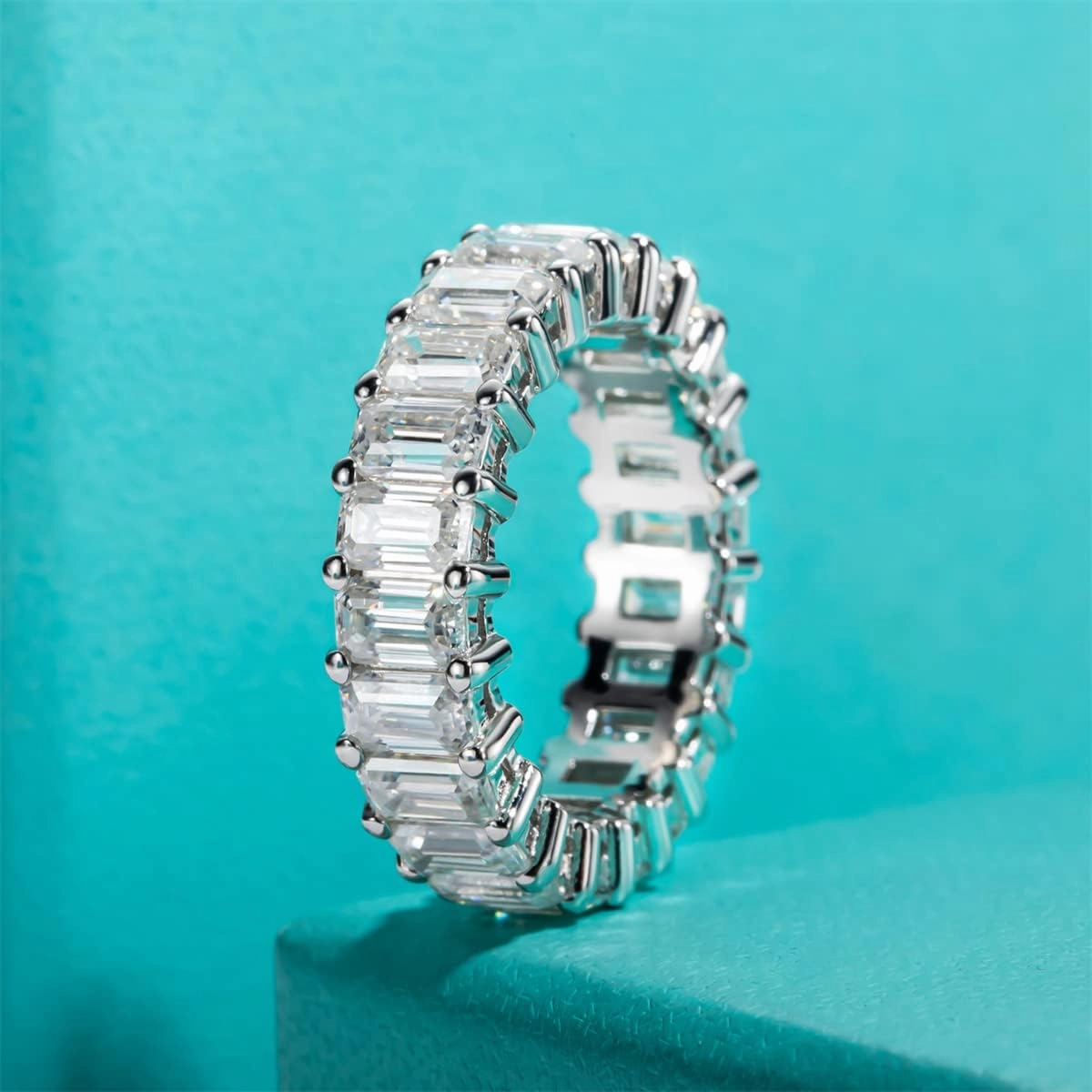 AnuClub Moissanite Eternity Ring, Round/Emerald/Princess Cut 5cttw D Color 925 Sterling Silver Wedding Band Rings for Women