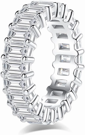 AnuClub Moissanite Eternity Ring, Round/Emerald/Princess Cut 5cttw D Color 925 Sterling Silver Wedding Band Rings for Women
