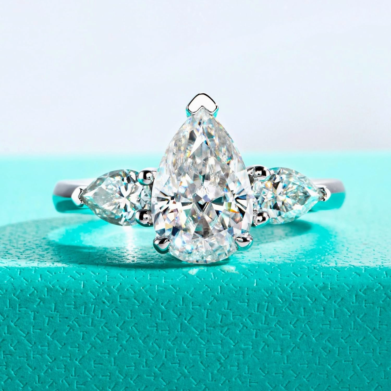 AnuClub Moissanite Wedding Ring 3.2-4cttw(3CT Center Stone) D Color VVS1 925 Sterling Silver Radiant/Emerald/Pear Cut Engagement Promise Rings for Women with Certificate