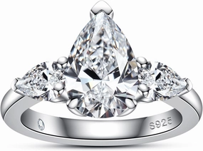 AnuClub Moissanite Wedding Ring 3.2-4cttw(3CT Center Stone) D Color VVS1 925 Sterling Silver Radiant/Emerald/Pear Cut Engagement Promise Rings for Women with Certificate