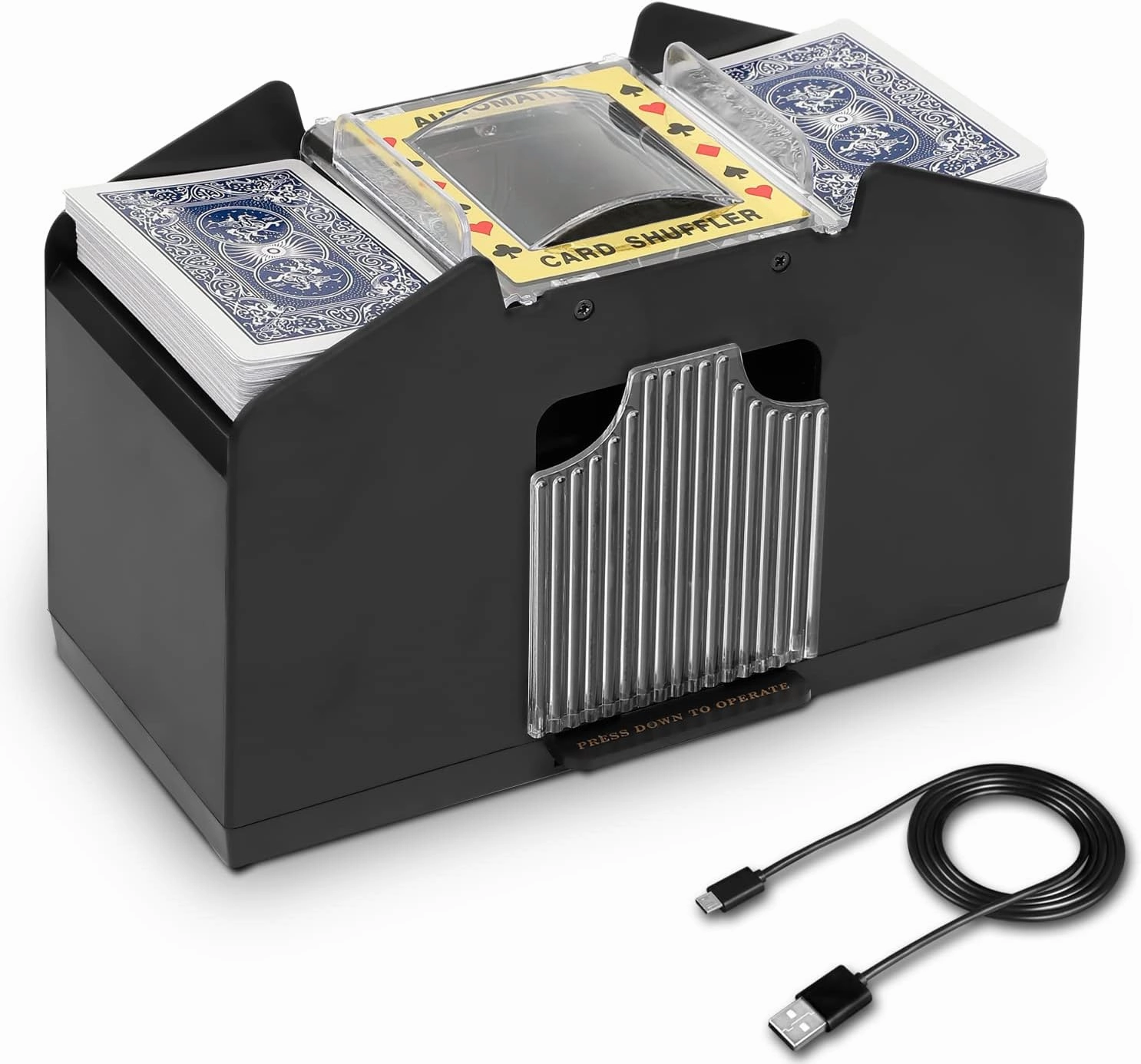 AOPER Automatic Card Shuffler - Electronic Casino Poker Card Shuffling Machine - Battery Operated Plastic Cards Mixer - 2/4/6 Decks Playing Cards for Home & Party - 2M USB Line