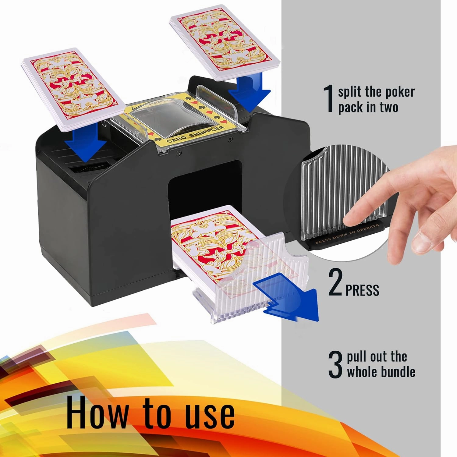 AOPER Automatic Card Shuffler - Electronic Casino Poker Card Shuffling Machine - Battery Operated Plastic Cards Mixer - 2/4/6 Decks Playing Cards for Home & Party - 2M USB Line