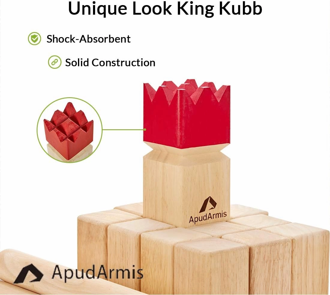 ApudArmis Kubb Yard Game Set, Viking Chess Outdoor Clash Toss Yard Game with Carrying Case - Rubber Wooden Backyard Lawn Games Set for Teenagers Adults Family