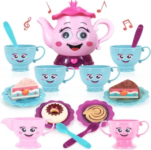 ArtCreativity Musical Tea Set for Girls - 19-Piece Girls Tea Party Set -Toddler Tea Set with Motion-Activated Pouring Sound, Music, and Flashing Lights for Kids Ages 3 4 5 6