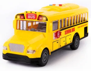 ArtCreativity Yellow School Bus Toy with Flashing Lights & Sound, Friction Powered 1/16 Scale School Bus Toy for Kids with 4 Sounds & Lights, Back & Side Doors Open, Easter Gifts for Kids Ages 3 