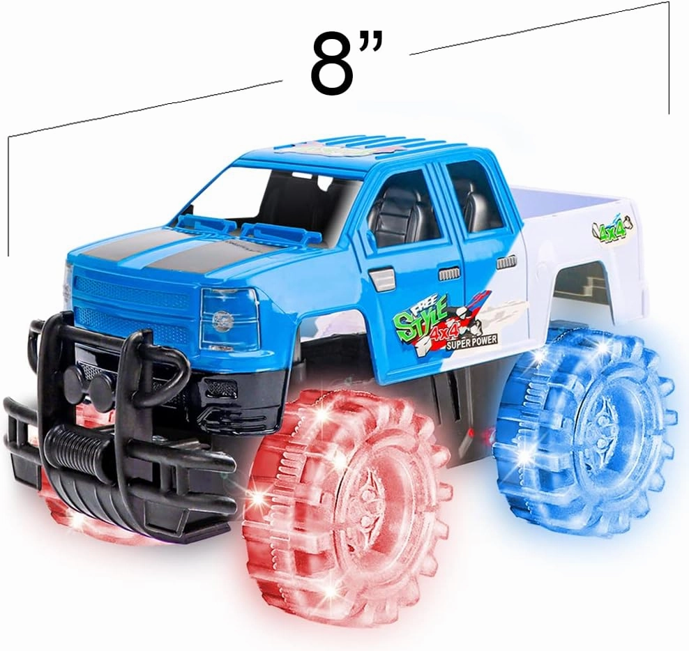 ArtCreativity Light Up Blue & White Monster Truck, 1 Piece, 8 Inch Monster Truck Toy with Flashing LED Tires & Batteries, Push n Go Car Toys for Kids, Fun Gift for Boys & Girls Ages 3 & Up…