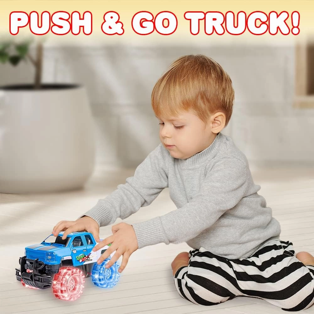 ArtCreativity Light Up Blue & White Monster Truck, 1 Piece, 8 Inch Monster Truck Toy with Flashing LED Tires & Batteries, Push n Go Car Toys for Kids, Fun Gift for Boys & Girls Ages 3 & Up…