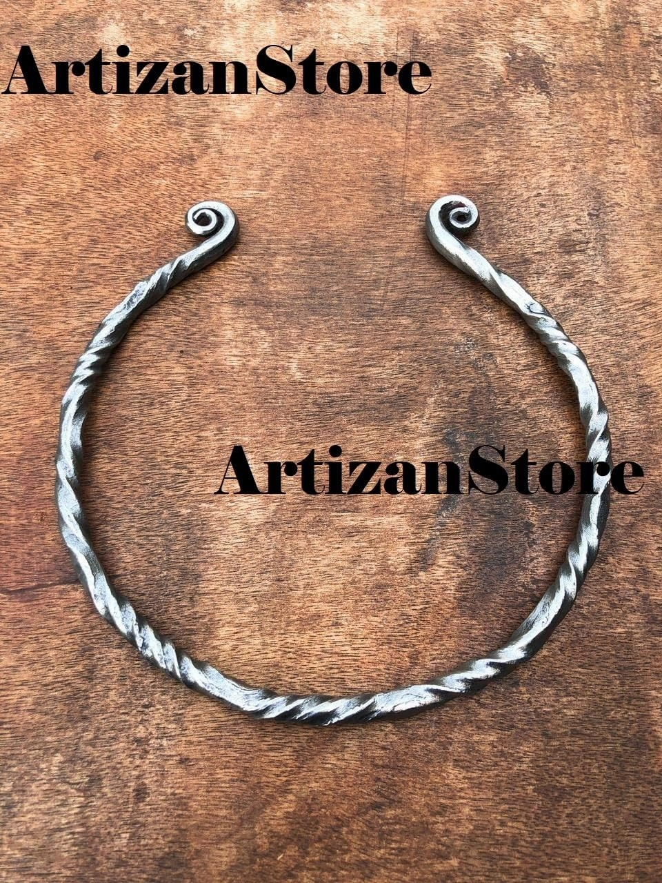 ARTIZANSTORE Medieval Hand Forged Twisted Iron Torc, Necklace Twisted Druid Celtic Celt Celts Vikings Torc