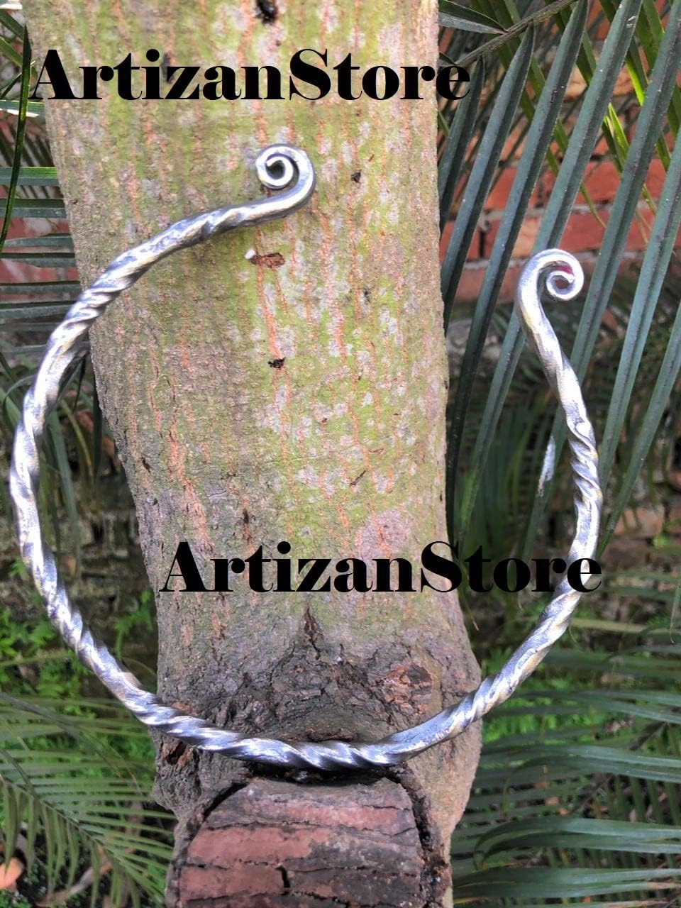 ARTIZANSTORE Medieval Hand Forged Twisted Iron Torc, Necklace Twisted Druid Celtic Celt Celts Vikings Torc
