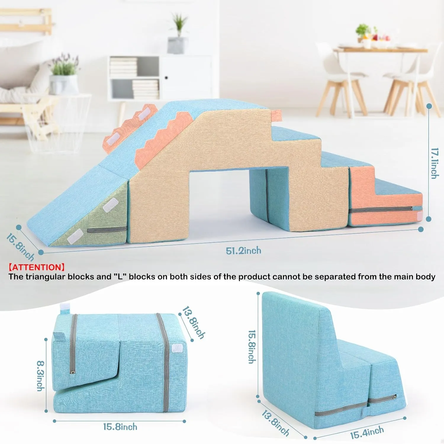 Asweets 4 in 1 Foam Climbing Blocks for Toddlers, Indoor Soft Climb and Crawl Play Climbing Toys for Creativity & Imagination, (Linen-Blue-Pink)