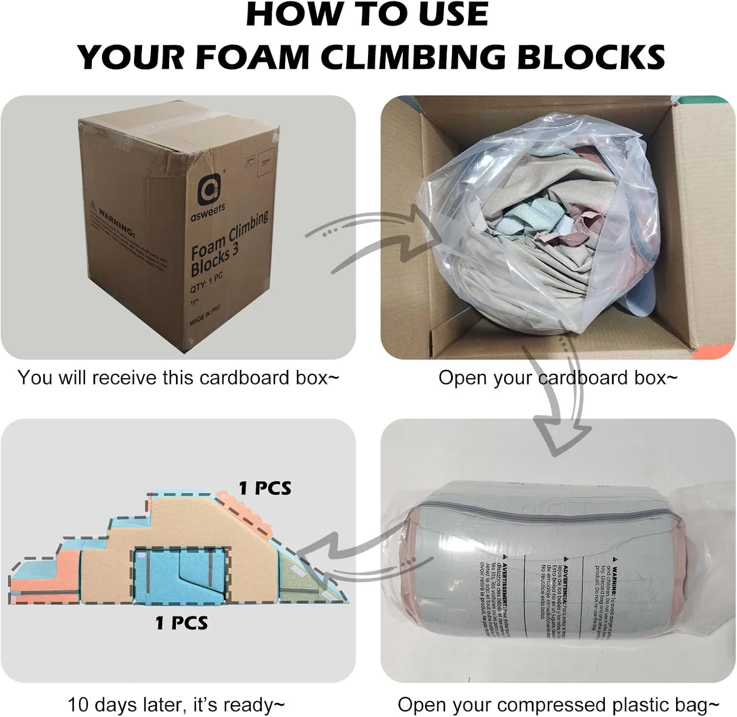 Asweets 4 in 1 Foam Climbing Blocks for Toddlers, Indoor Soft Climb and Crawl Play Climbing Toys for Creativity & Imagination, (Linen-Blue-Pink)