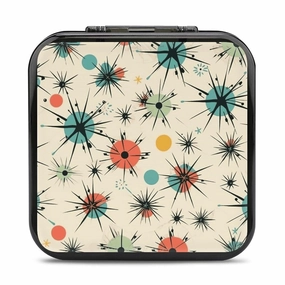 Atomic Stars Retro Pattern Switch Game Case Switch Game Holder Cartridge Case Storage 24 Games & 2 Micro Sd Card Slots, Travel Carry Cases, Portable Games Card Storage, Hard Shell, Buckle Closure