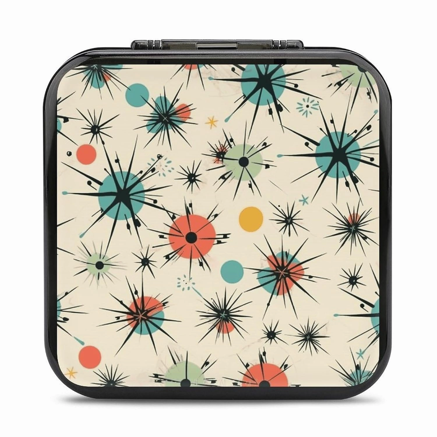 Atomic Stars Retro Pattern Switch Game Case Switch Game Holder Cartridge Case Storage 24 Games & 2 Micro Sd Card Slots, Travel Carry Cases, Portable Games Card Storage, Hard Shell, Buckle Closure