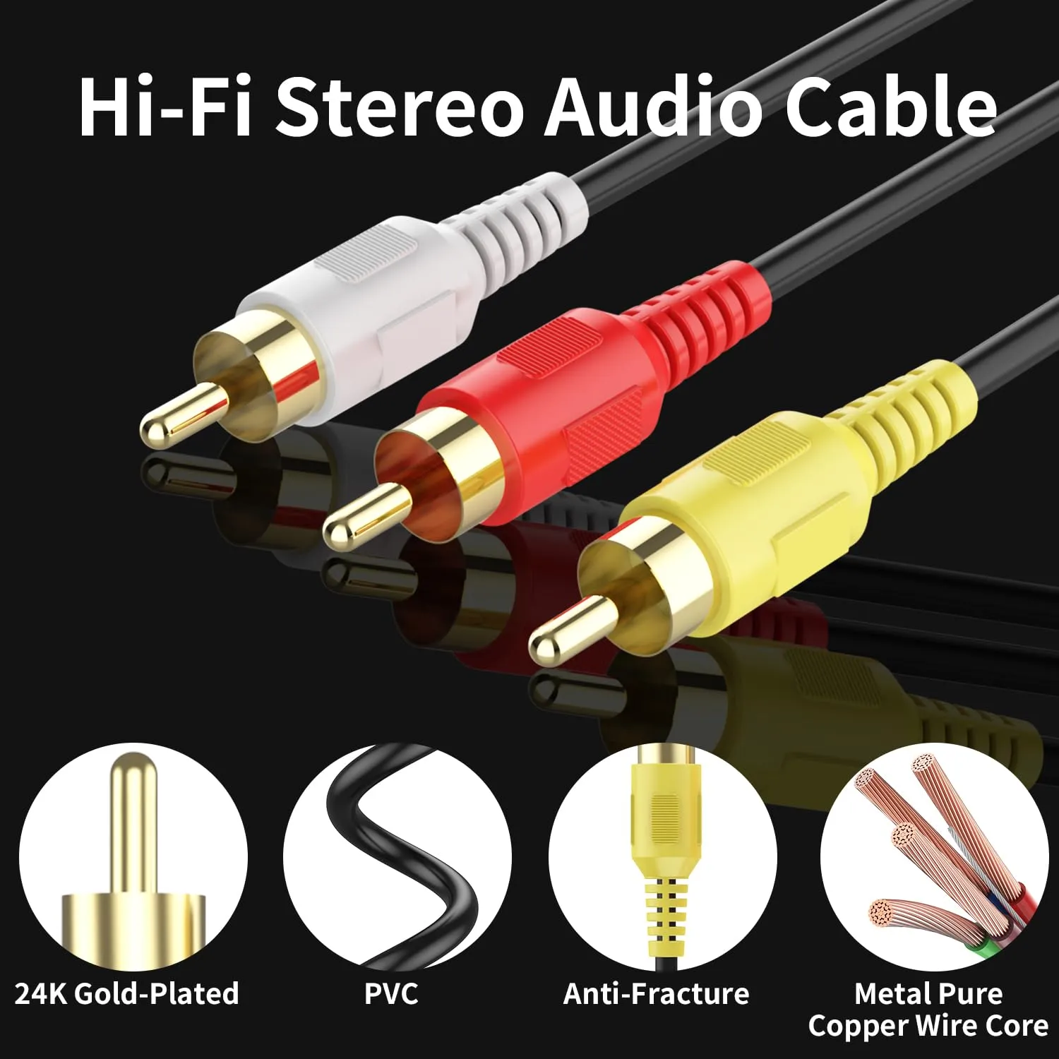 Audio Video Cable,Composite Cord 30 ft RCA to RCA M/Mx3,AV Cable for TV,DVD,VCD etd.
