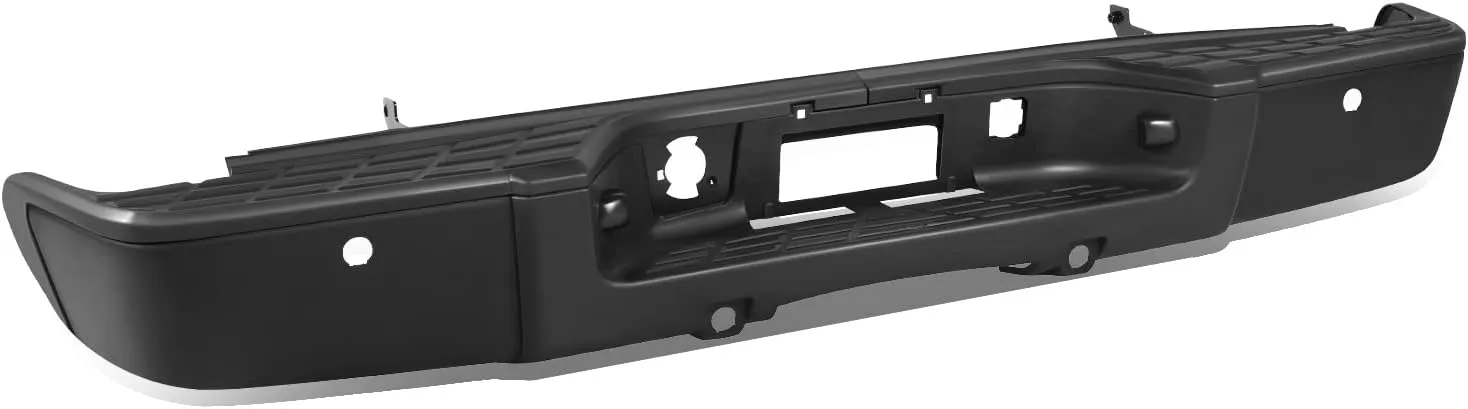 Auto Dynasty Rear Step Bumper Assembly Compatible with 2007-2013 Chevy Silverado GMC Sierra 1500, with Park Sensor Holes/Step Pad/License Plate Lights, Painted Black