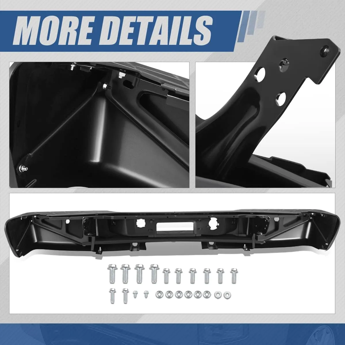 Auto Dynasty Rear Step Bumper Assembly Compatible with 2007-2013 Chevy Silverado GMC Sierra 1500, with Park Sensor Holes/Step Pad/License Plate Lights, Painted Black