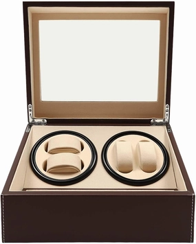Automatic Watch Winder Display Box, 4 6 Watch Display Box, Leather Watch Storage Holder Watch Case with Transparent Top Lid, Watch Storage Holder Watch Case for Men and Lady (Brown)