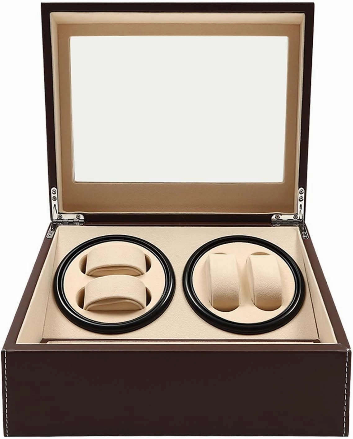 Automatic Watch Winder Display Box, 4 6 Watch Display Box, Leather Watch Storage Holder Watch Case with Transparent Top Lid, Watch Storage Holder Watch Case for Men and Lady (Brown)