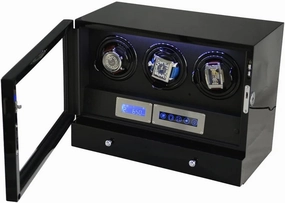 Automatic Watch Winder for 3 Watches with Jewelry Storage Drawer LCD Touchscreen Control Quiet Motor Built-in Led Light Black Watch Winder Display Watch Box Case Watch Storage